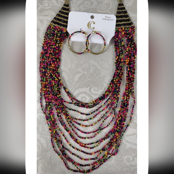 Charming Charlie Colorful Seed Bead Necklace and Earrings New - Picture 12 of 14